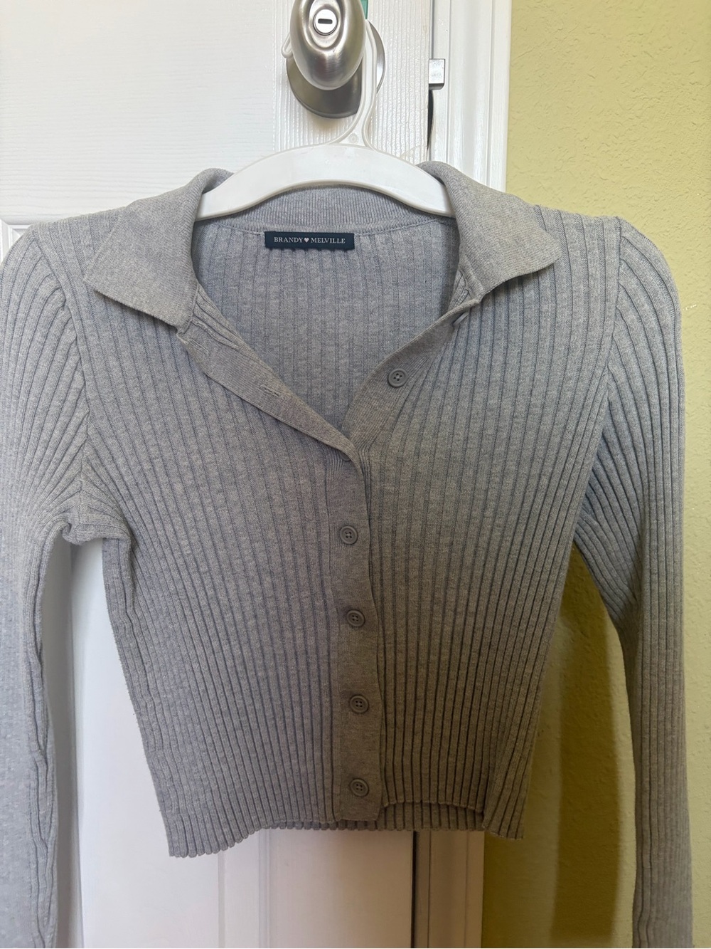 Brandy Melville Grey Ribbed Button-Front Sweater - Picture 3 of 3